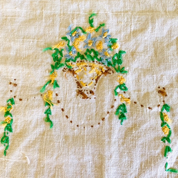 Vintage Hand Embroidered Linen Lace Dresser Scarf - Picture 10 of 11